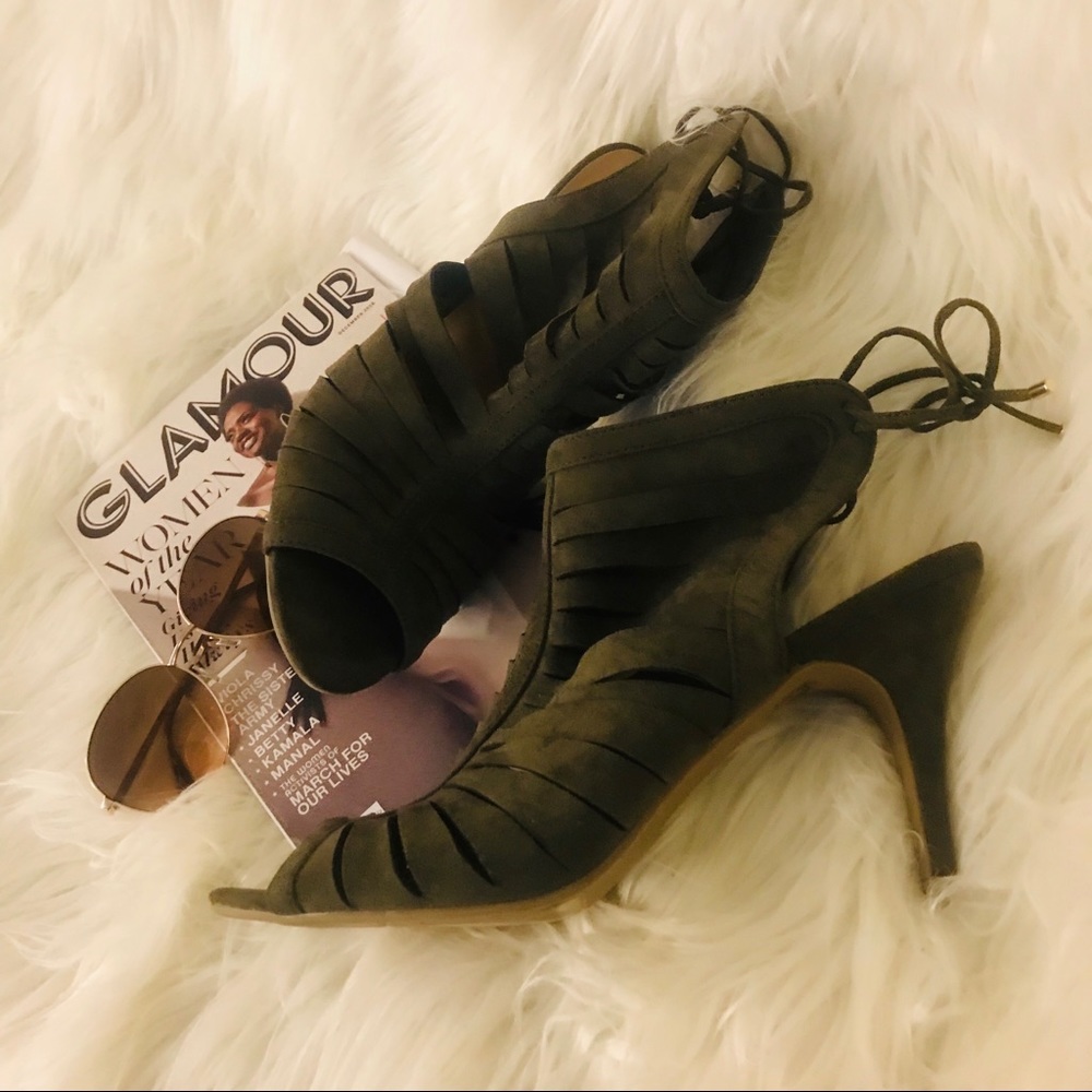 Open Toe Hunter Green Stiletto Heels